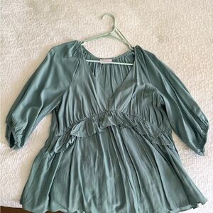 Pink Lily Green Ruffled Blouse